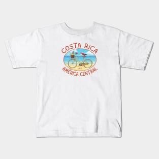 Costa Rica, America Central with Scarlet Macaw on Bike on Beach Kids T-Shirt